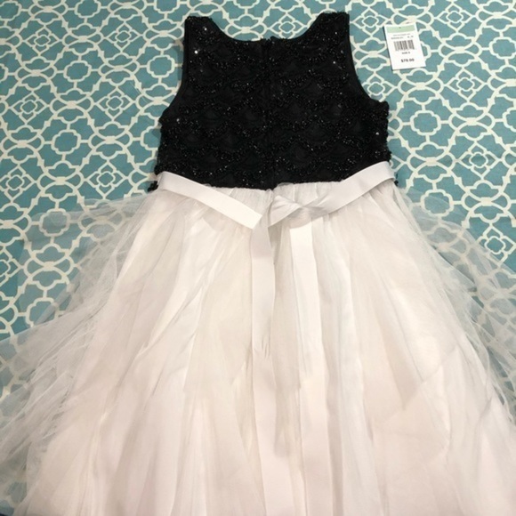 BONNIE JEAN Black White Beaded Tulle Dress 8 - Picture 5 of 7